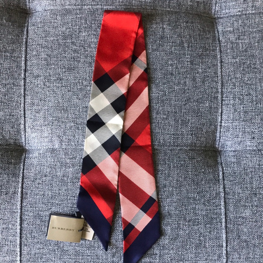 Burberry Signature Italian Silk Skinny Scarf, NEW